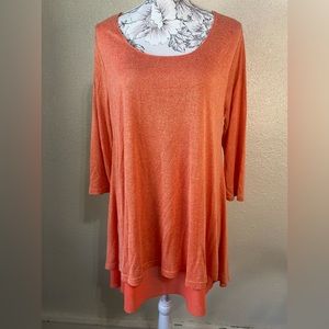 Umgee‎ oversized orange tunic with layered hemline, 3/4 sleeves